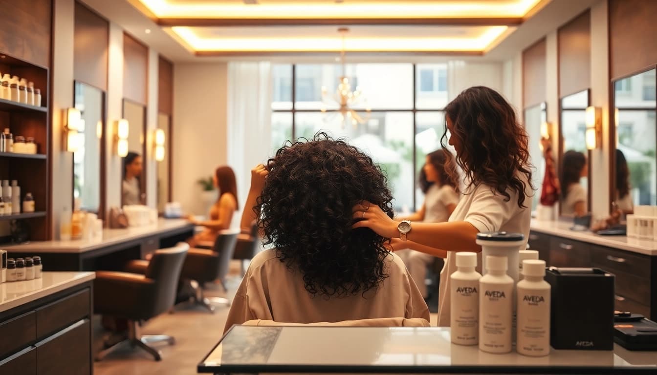 Professional salon perm service in San Diego, showcasing luxurious curls and eco-friendly products.