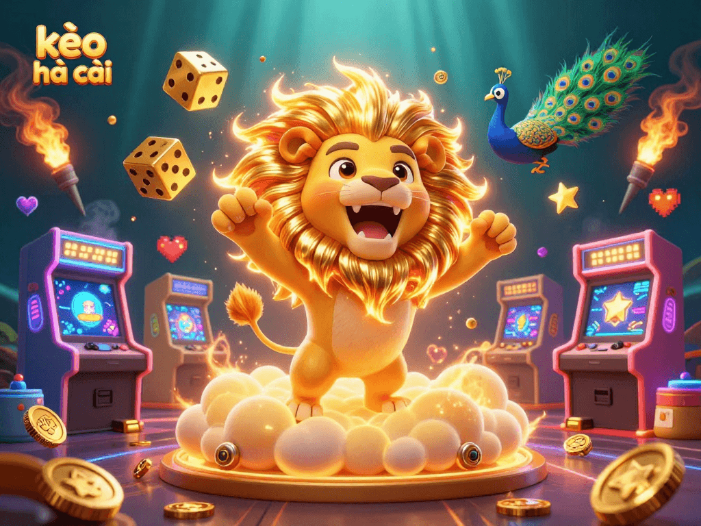 Experience thrilling gaming action with kèo nhà cái featuring a roaring lion and dynamic casino elements.