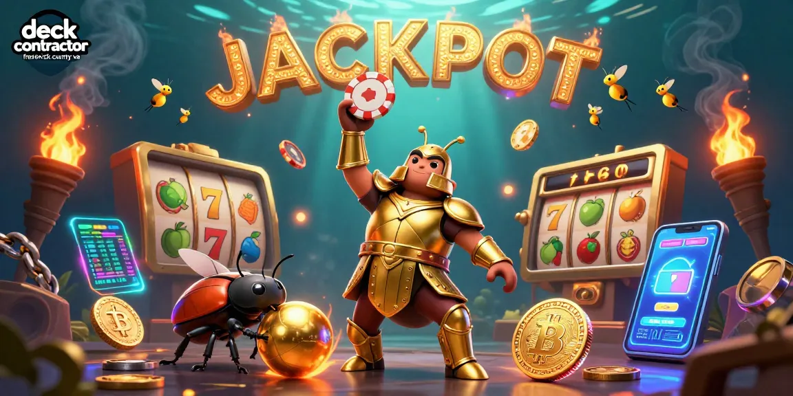 Engage with deck contractor frederick county va in a vibrant casino scene featuring heroes lifting chips and jackpot elements.