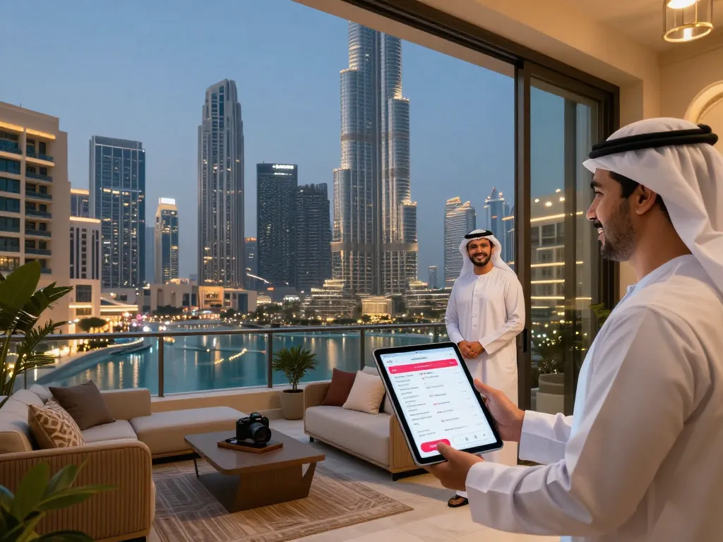 airbnb management dubai showcasing a luxury rental with welcoming host and stunning skyline.