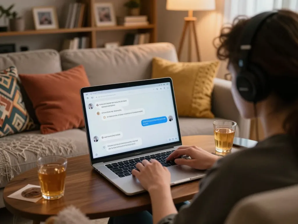 Engaging chat on porn ai chat interface in cozy home setting