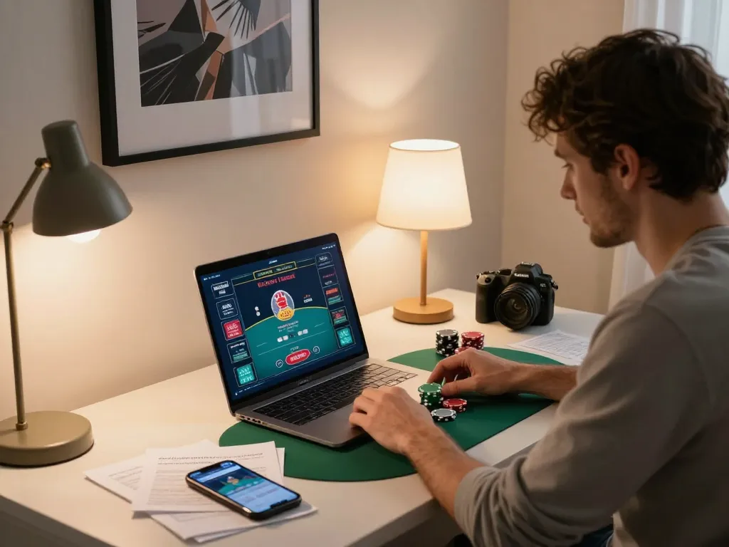 Engaging online poker gameplay on sunwingo platform in a cozy home setting