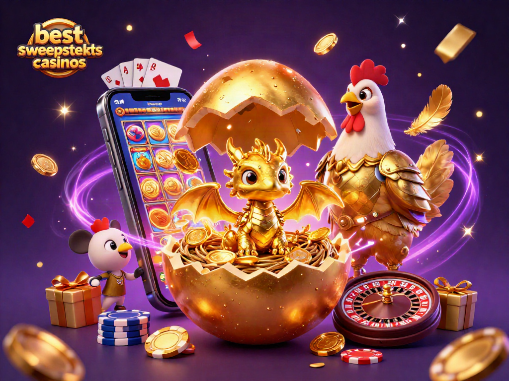 Experience the excitement of the best sweepstakes casinos with a visually stunning 3D dragon and gaming elements.