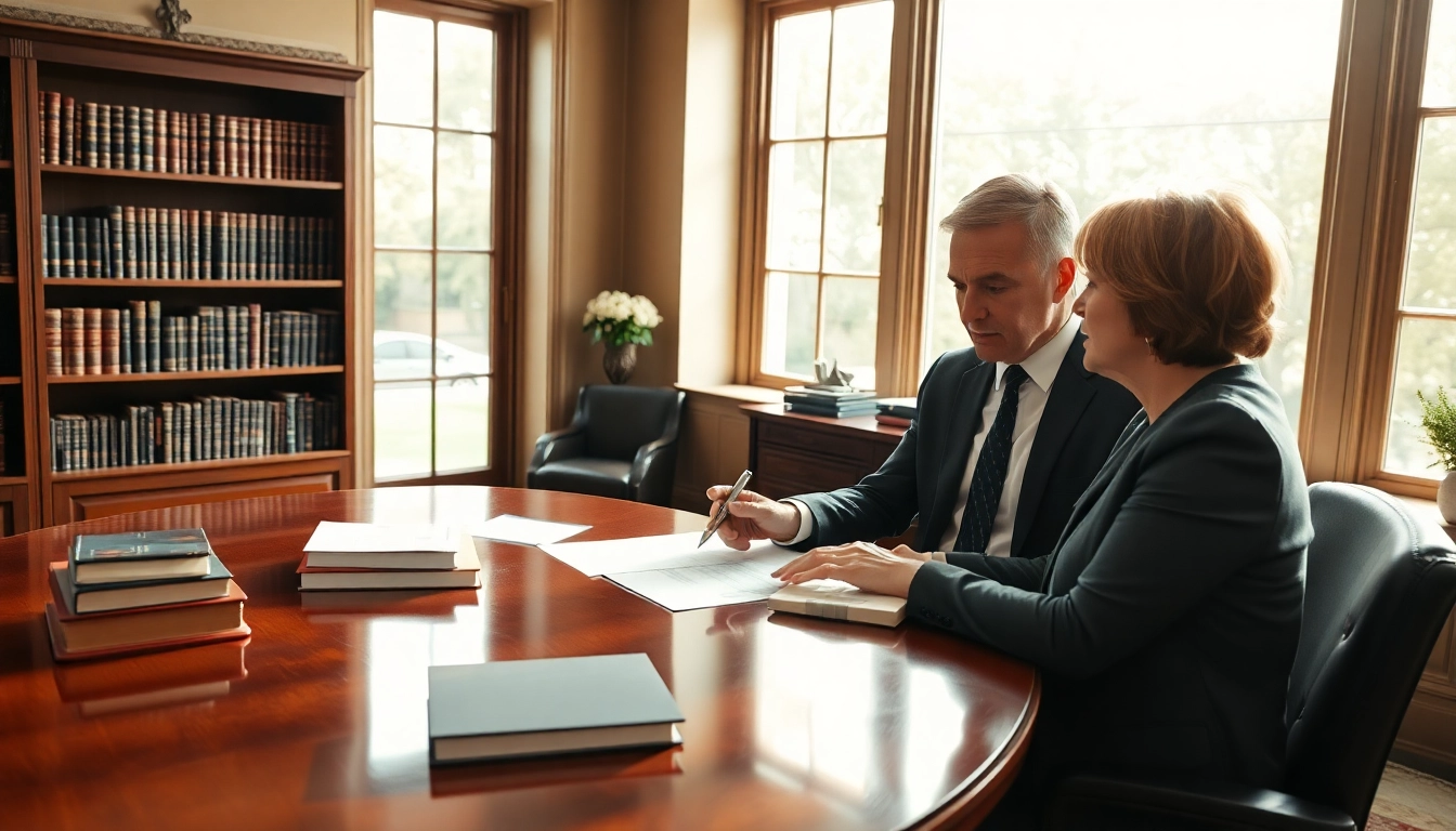 Lawyer explaining probate concepts in an elegant office setting with legal documents.