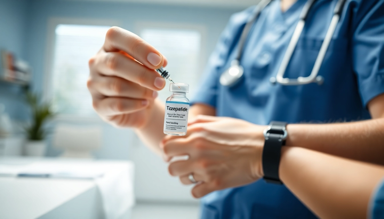 Tirzepatide administration in a modern healthcare setting showcasing professionalism and innovation.