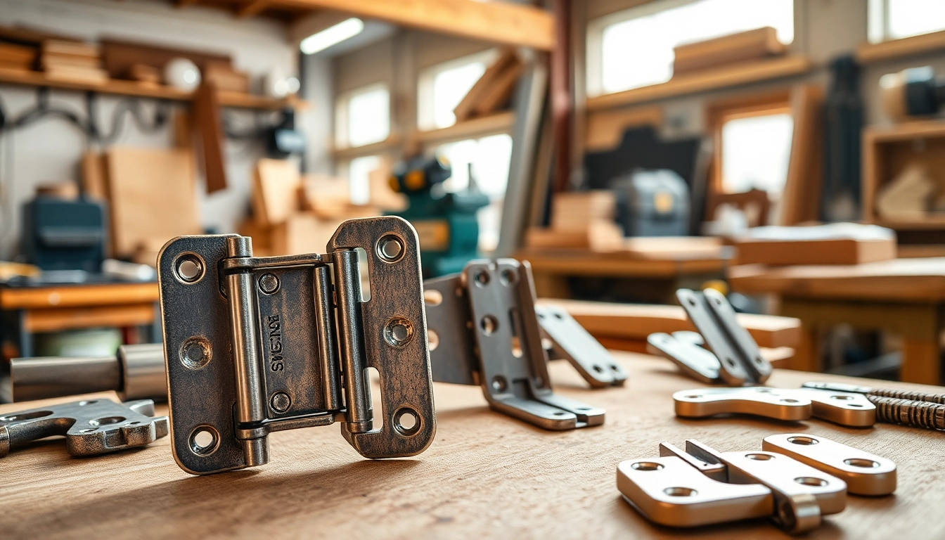 Explore the quality craftsmanship of cabinet hinge manufacturers with detailed metal hinges in a workshop.