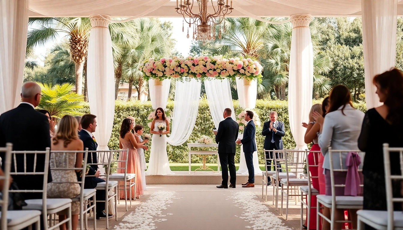 Experience the charm of the Best Wedding Venue Jacksonville with a stunning wedding setup amidst beautiful florals.