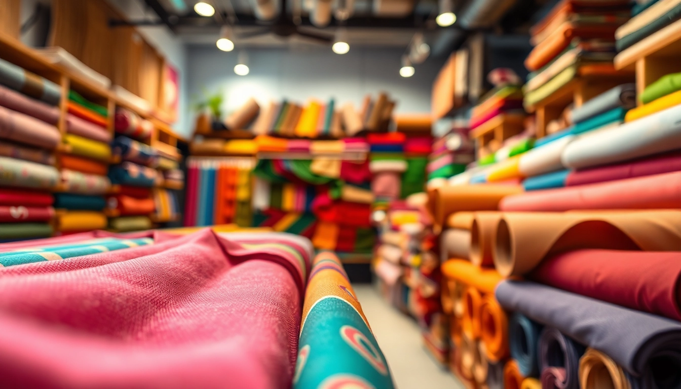 Bekijk stoffen winkel online met een kleurrijke en uitnodigende stofdisplay.