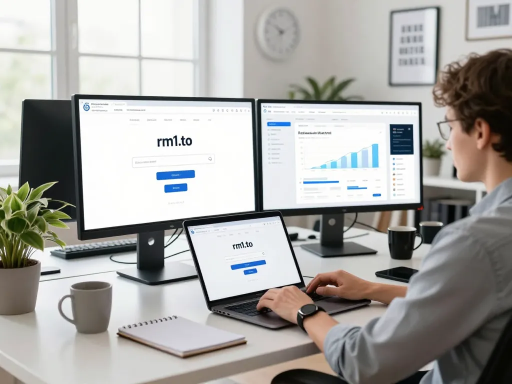 Login experience on rm1.to in a modern office setting, showing user-friendly interface and professional atmosphere.