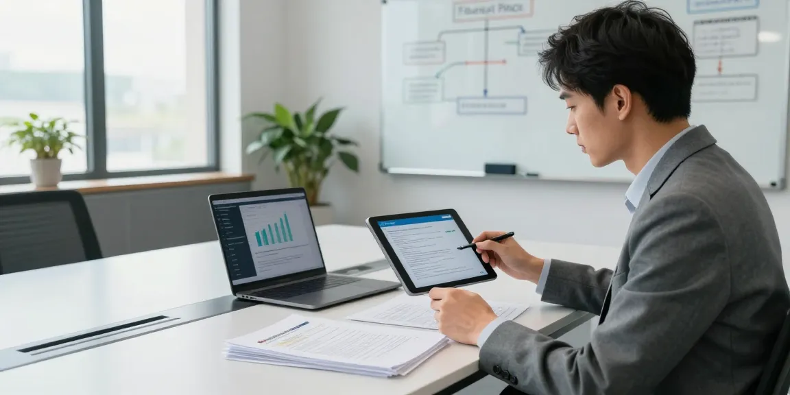 Professional analyzing document fraud detection tools in a bright office