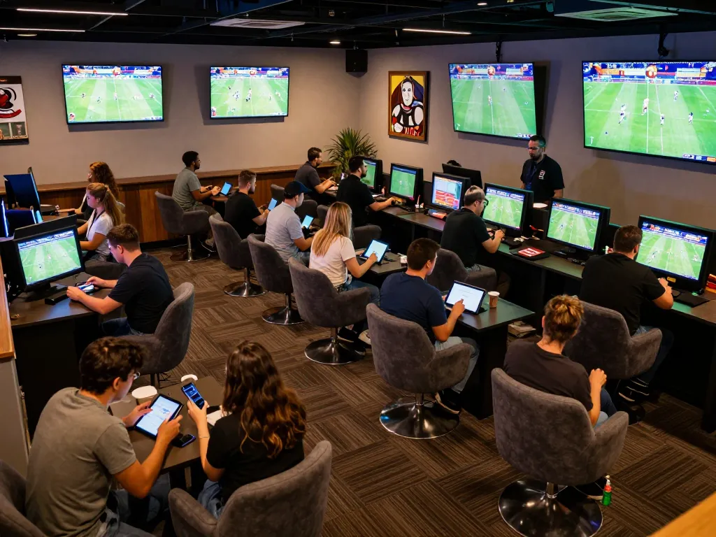 Savoring the thrill of soi keo nha cai with engaged bettors placing wagers in a lively sports lounge
