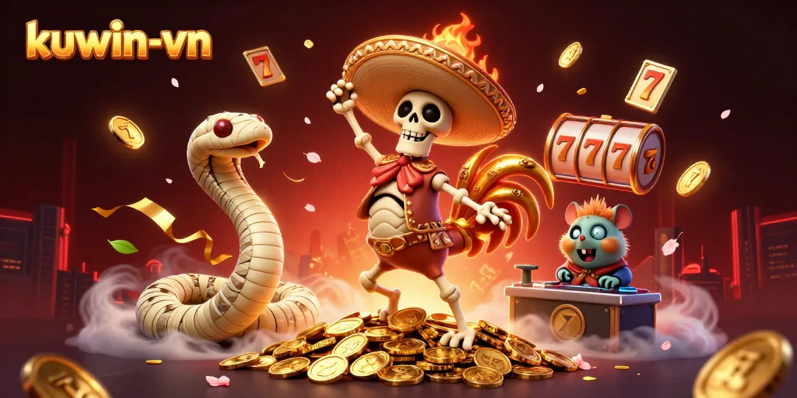 Experience thrilling gaming at kuwin-vn with vibrant characters celebrating over jackpot slots