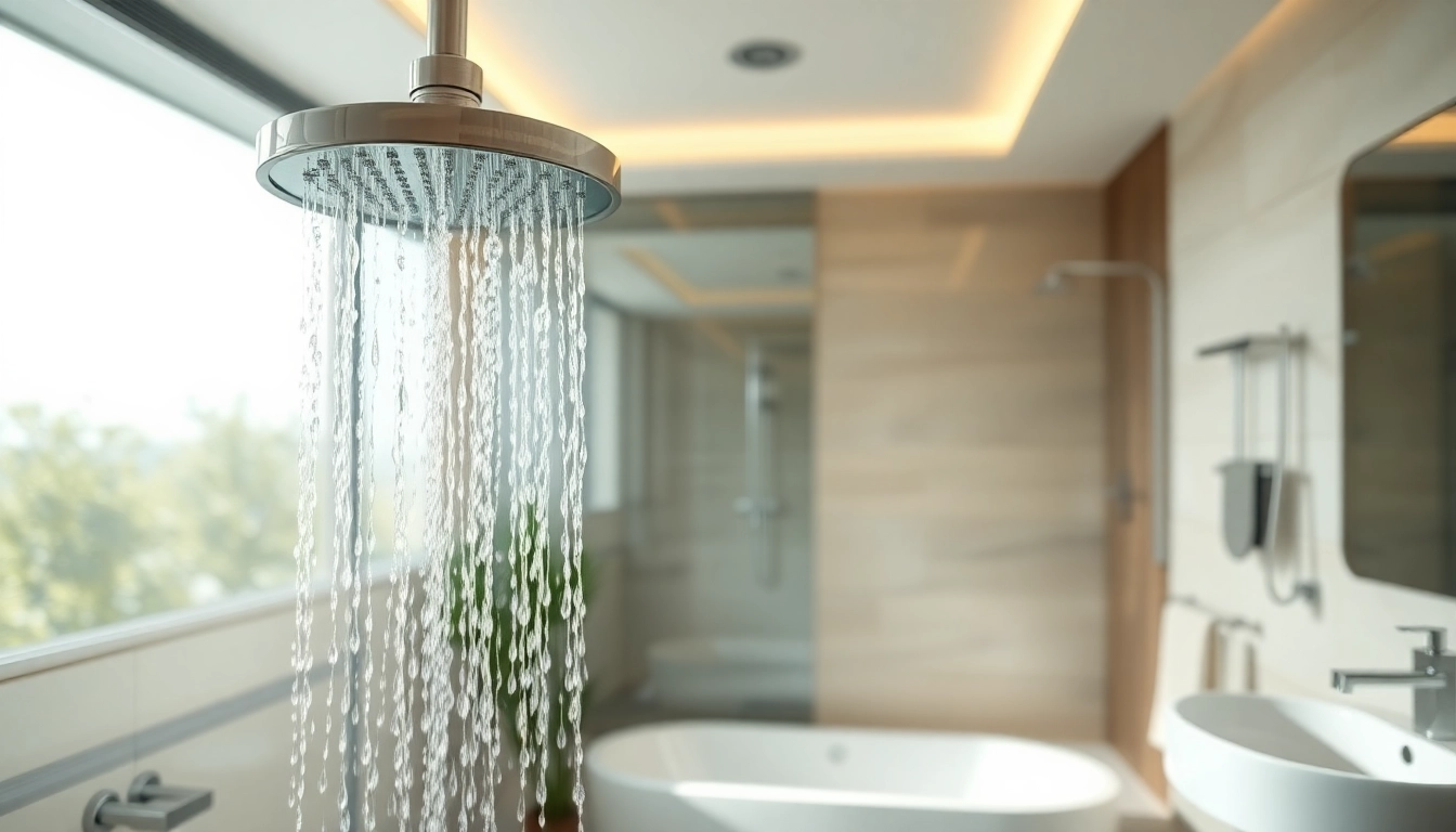 Experience elegant showers au with a stunning rainfall head in a modern bathroom.