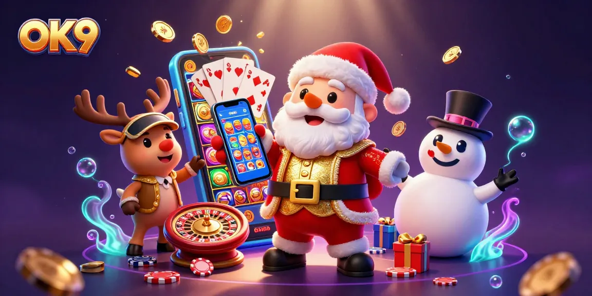 Join Santa Claus at OK9 for exciting slot games with golden coins bursting into action!