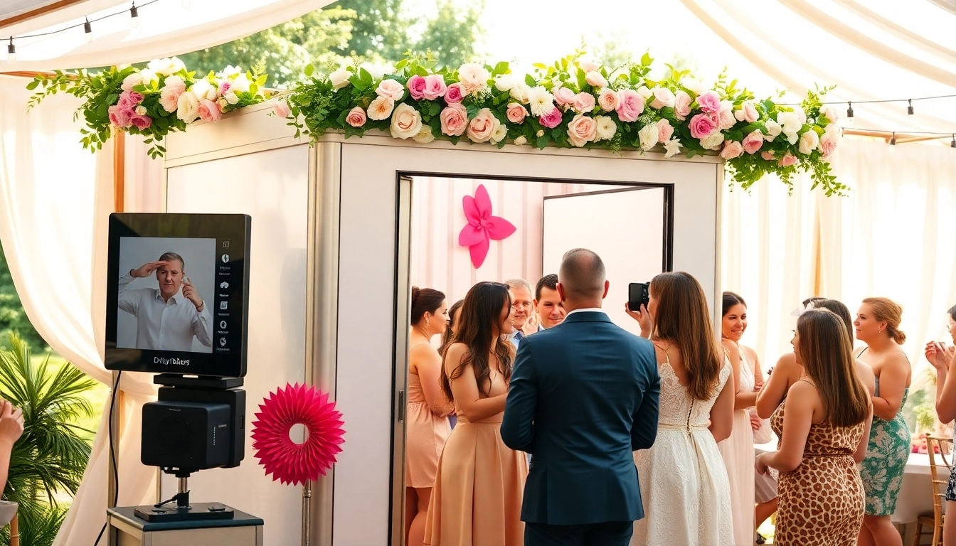 Experience the joy of a photo booth rental at a vibrant wedding reception.