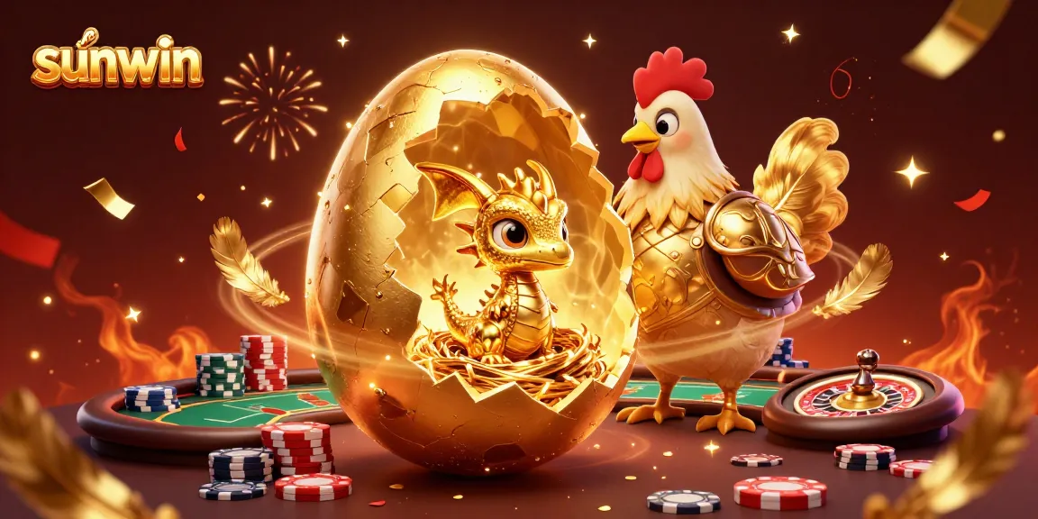 Experience the thrill of sunwin with a vibrant casino scene featuring golden dragons and poker elements.