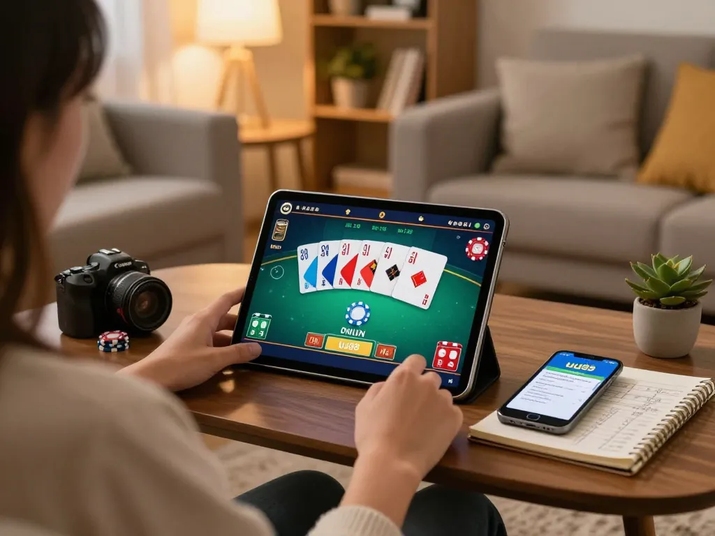 Engaging online poker moment on uu88 casino app with cozy home setting and strategic notes.