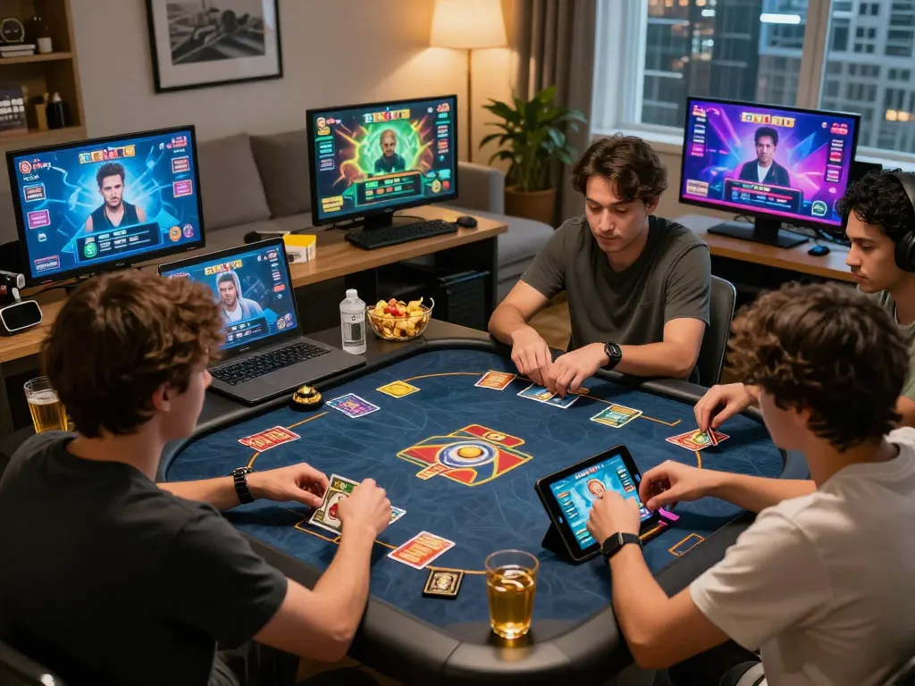 Engaging bomwin online gaming scene with players enjoying vibrant card games in dynamic virtual environment.