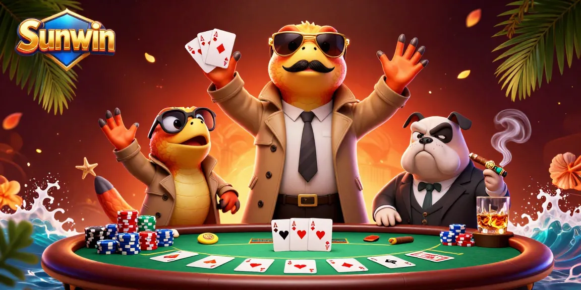 Engage in thrilling gameplay at Sunwin with vibrant raptors and a busy poker scene.