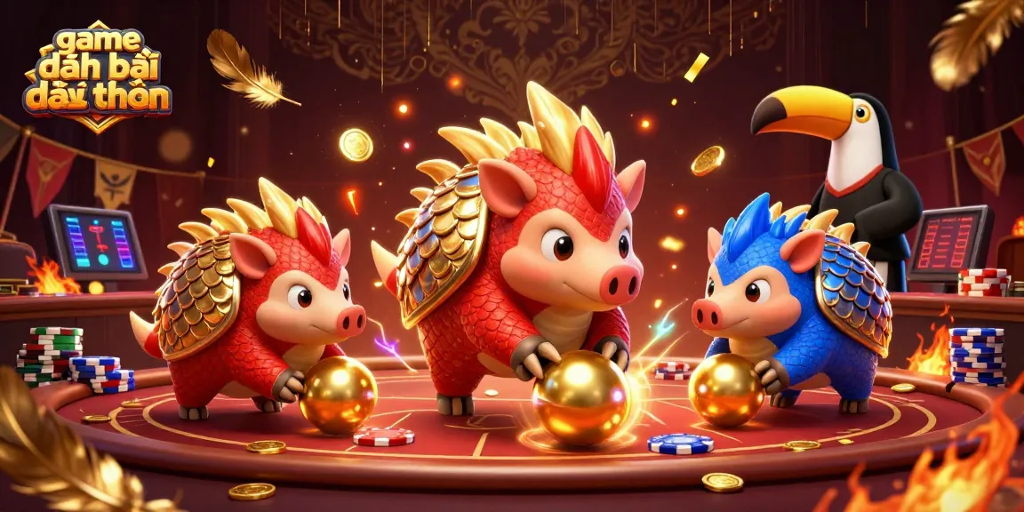 Experience thrilling game đánh bài đổi thưởng with pangolins battling over poker chips in a vibrant casino!