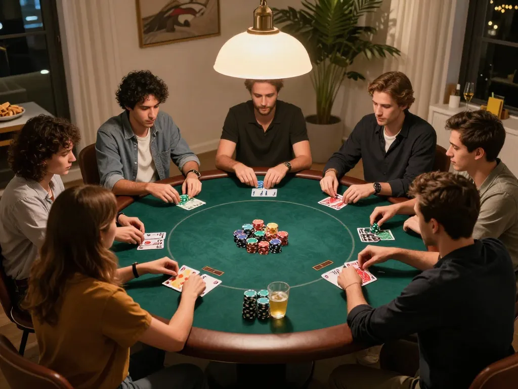 FC88 players engaged in competitive poker strategy during a friendly game night.