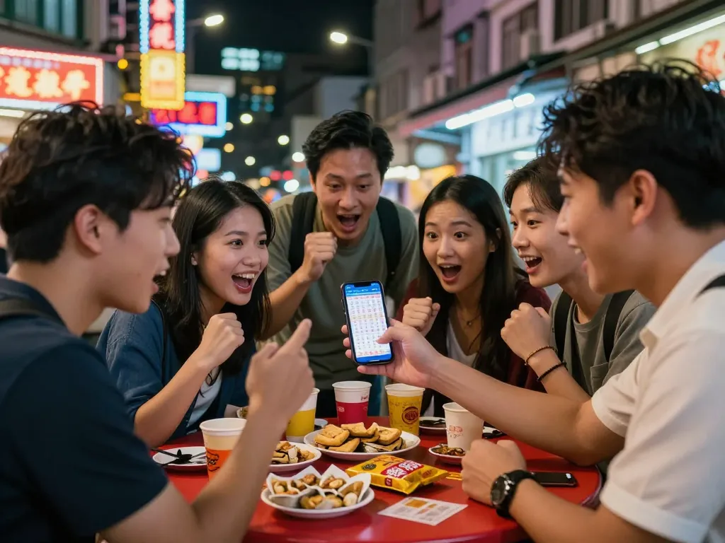 Kegembiraan Togel Hongkong bersama teman-teman memeriksa hasil undian secara langsung di suasana malam kota yang penuh warna