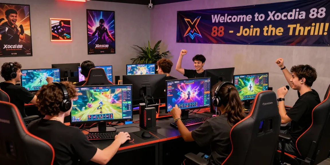 Xocdia 88 online gaming scene with diverse players celebrating wins and strategizing at modern stations.