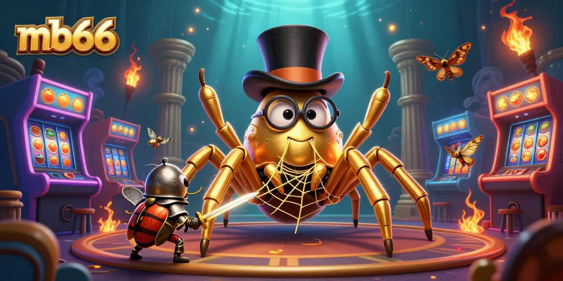 Win big at mb66 with a colorful casino-themed illustration featuring golden gaming elements and energetic characters.