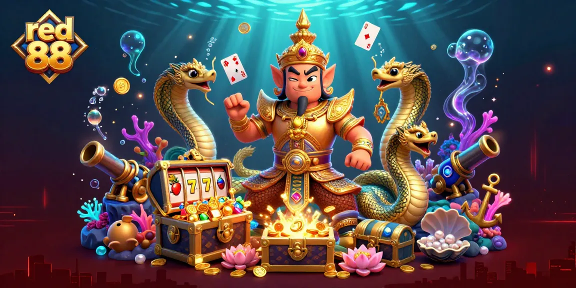 Experience the vibrant red 88 casino world with a dynamic underwater treasure scene filled with excitement.