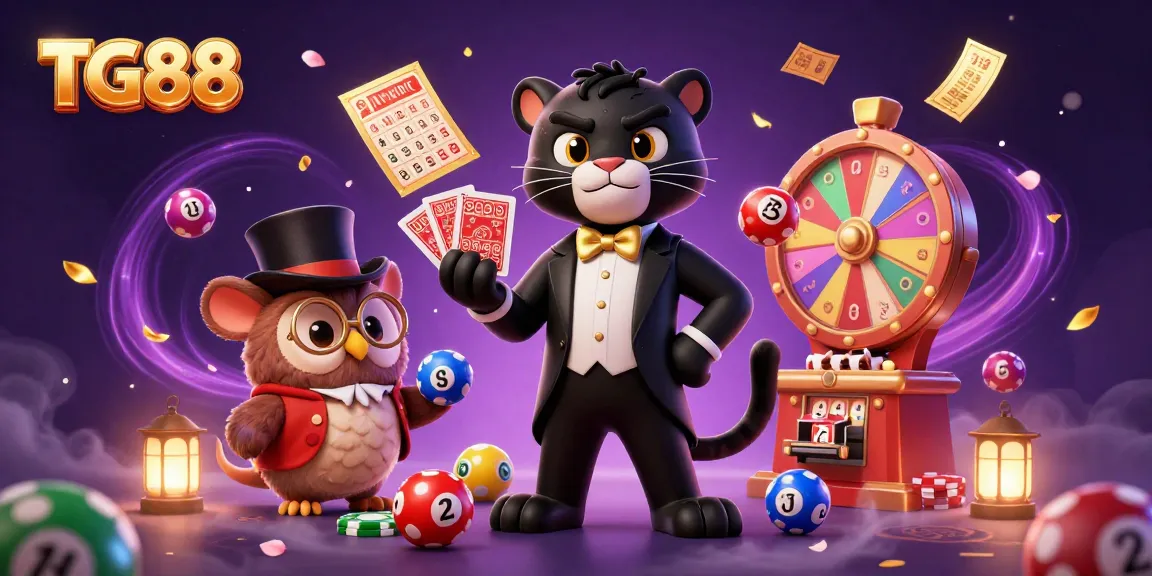 Witness TG88's vibrant casino magic with a stylish black panther dealing cards surrounded by lively gaming elements.