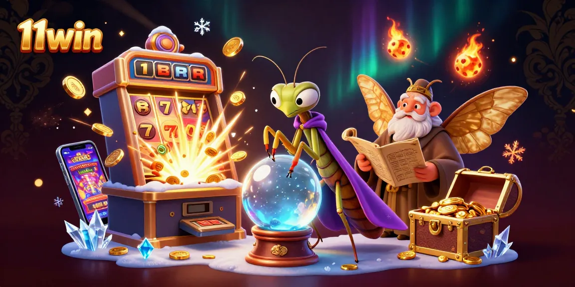 Experience the magic of 11win with a vibrant 3D casino scene featuring fortune tellers and jackpots.